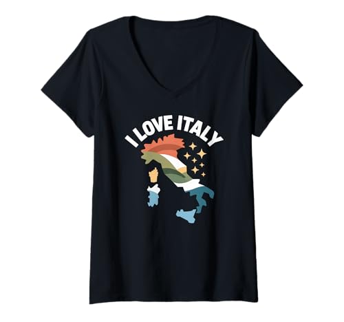 Damen Ich Liebe Italien Karte Adventure Spirit T-Shirt mit V-Ausschnitt von Passionate Italy Travel Lovers United