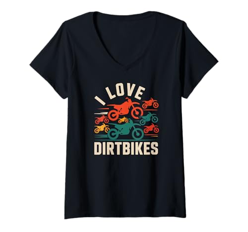 Damen I Love Dirtbikes Motocross-Fahrer T-Shirt mit V-Ausschnitt von Passionate Motocross Enthusiasts