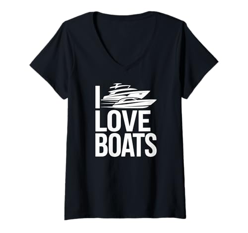 Damen Ich Liebe Boote, nautisches Abenteuer T-Shirt mit V-Ausschnitt von Passionate Sailing Enthusiasts Gifts