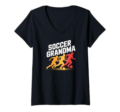 Damen Fußball-Oma Player Spirit Pride T-Shirt mit V-Ausschnitt von Passionate Soccer Enthusiast