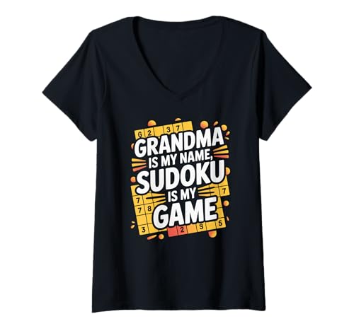 Damen Oma ist mein Name Sudoku ist mein Spiel T-Shirt mit V-Ausschnitt von Passionate Sudoku Grandma Puzzle Lover