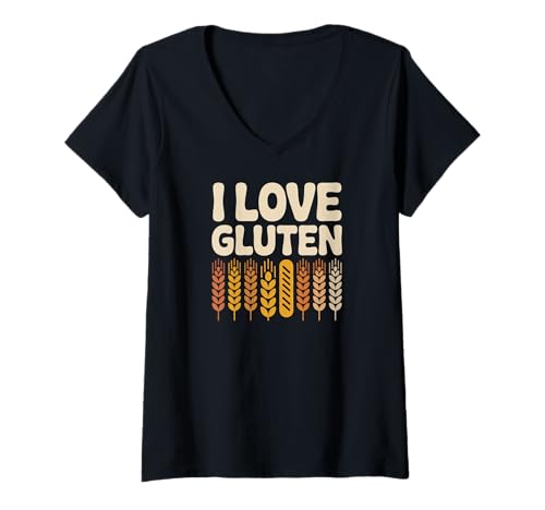 Damen I Love Gluten Weizenbrot Humor T-Shirt mit V-Ausschnitt Damen I Love Gluten Weizenbrot Humor T-Shirt mit V-Ausschnitt von Passionate Wheat Enthusiasts Club