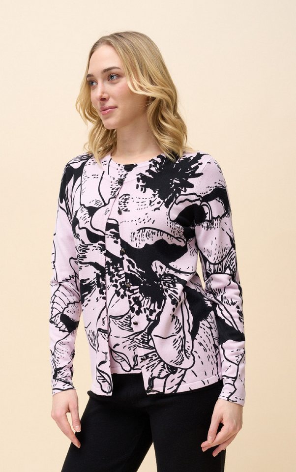 Passioni 2-in-1-Strickjacke Twinset mit abstrakten Blumendruck von Passioni