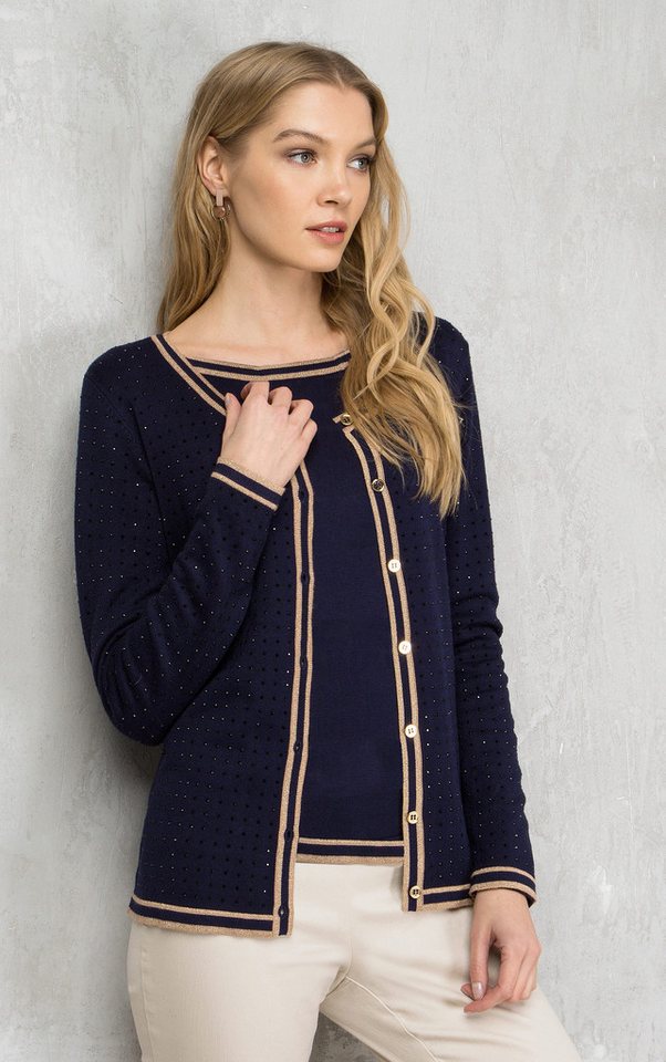 Passioni Cardigan Twinset mit Strasssteinen und Streifen von Passioni