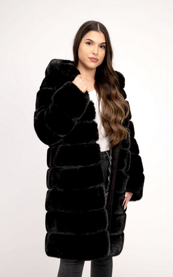 Passioni Fellimitatjacke Web-Pelz Mantel Winterjacke Faux Fur Mantel mit Kapuze von Passioni
