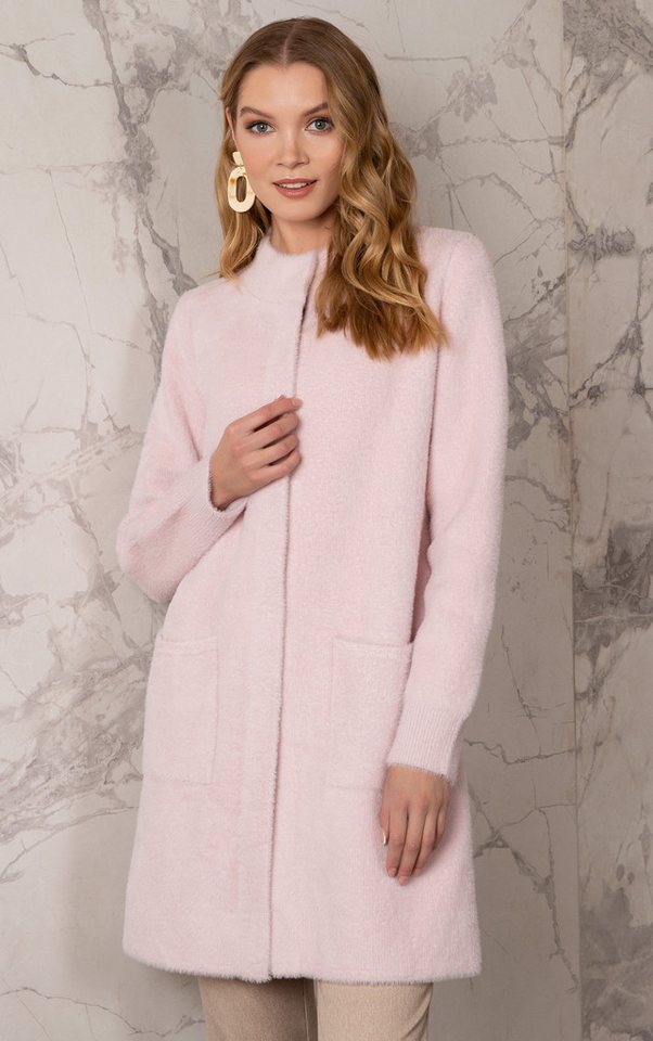 Passioni Strickmantel mit flauschiger Textur und hohem Kragen von Passioni