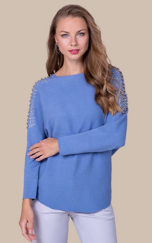 Passioni Strickpullover Lässiger Pullover mit markanter Nieten- und Stein-Applikation von Passioni