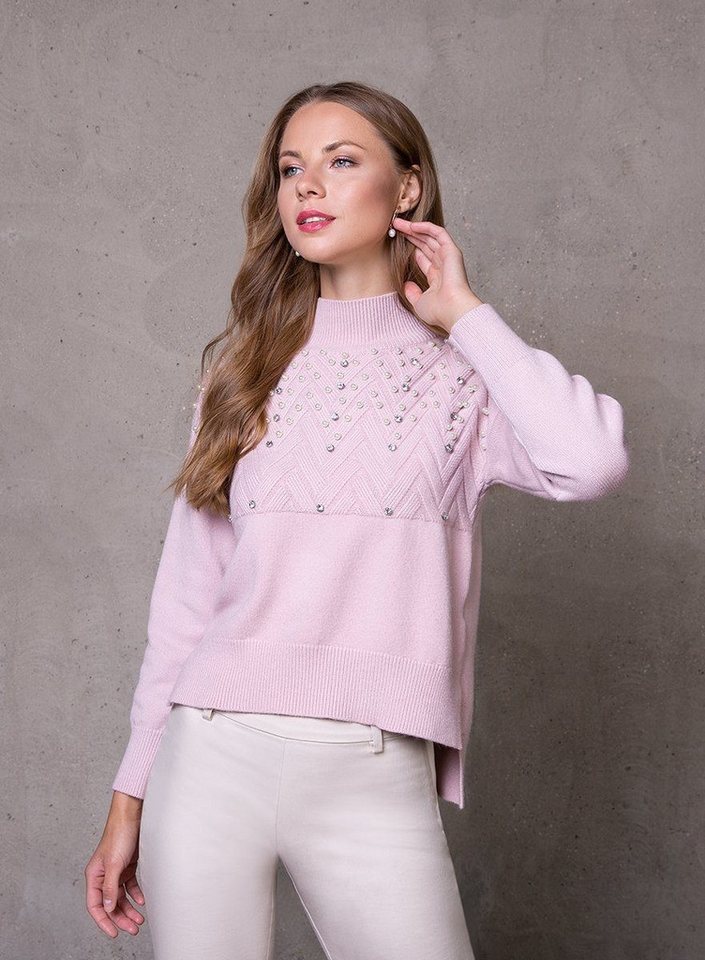 Passioni Strickpullover im Vokuhila-Stil mit Schmuck-Applikationen von Passioni