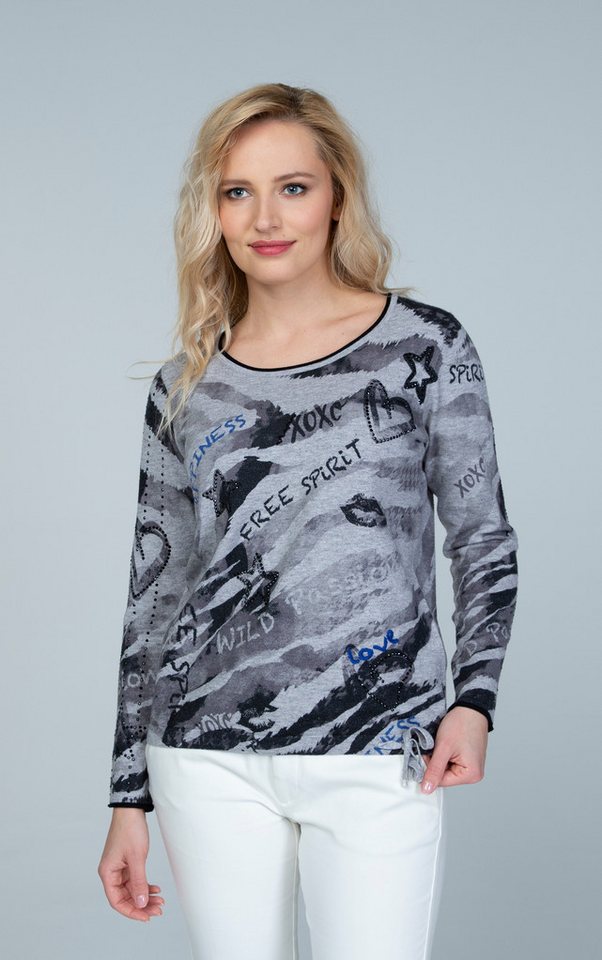 Passioni Strickpullover mit Mustermix und Statement-Print von Passioni