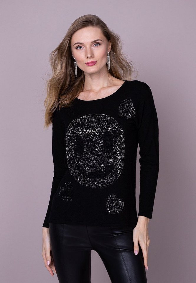 Passioni Strickpullover Pullover mit XXL-Smiley von Passioni