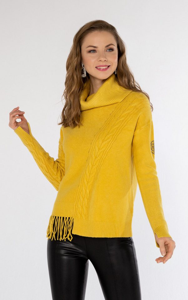Passioni Rollkragenpullover mit Zopfmusterdetails und Fransen Passioni Rollkragenpullover mit Zopfmusterdetails und Fransen von Passioni
