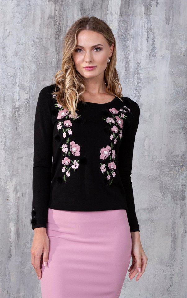 Passioni Strickpullover mit Blumenstickerei von Passioni