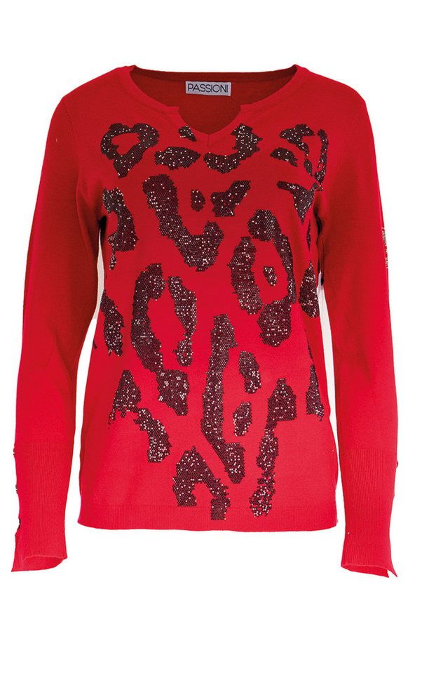 Passioni Strickpullover in Rot mit Leopardenmuster aus Strasssteinen von Passioni