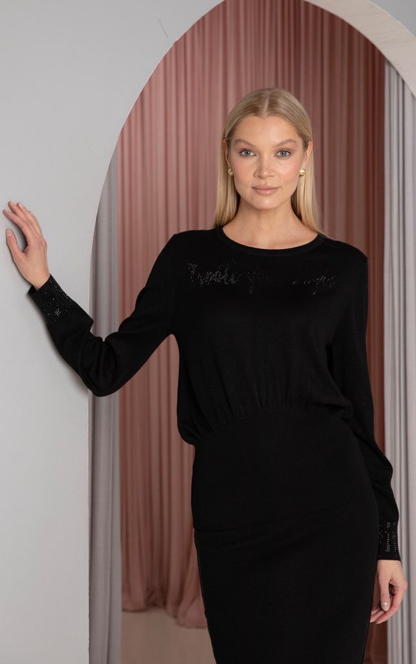 Passioni Strickpullover mit breitem Bund und Strassdetail von Passioni