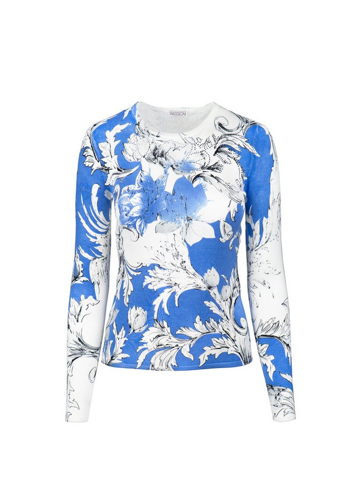 Passioni Strickpullover in blau mit weißen Ornamenten von Passioni