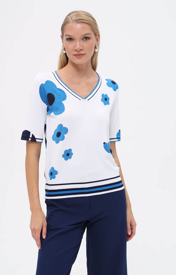 Passioni T-Shirt Blumen-Print und Streifendetails von Passioni