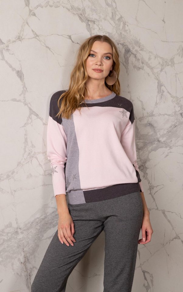 Passioni Strickpullover im Color Block-Design mit Strassdetails von Passioni