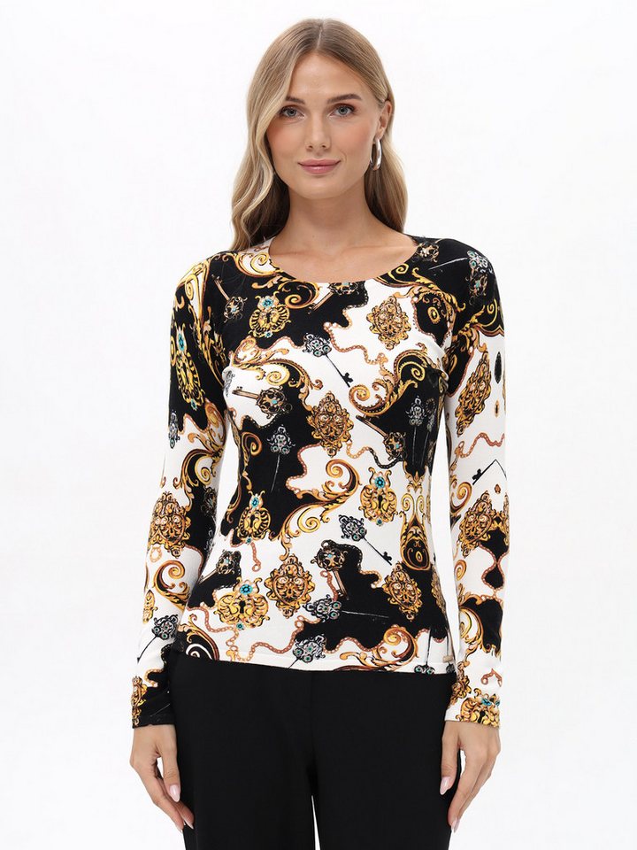 Passioni Strickpullover in schwarz weiß mit goldfarbenen Ornamenten von Passioni