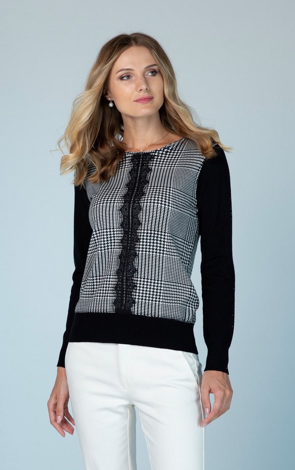 Passioni Strickpullover mit Hahnentrittmuster und Spitzendetail von Passioni
