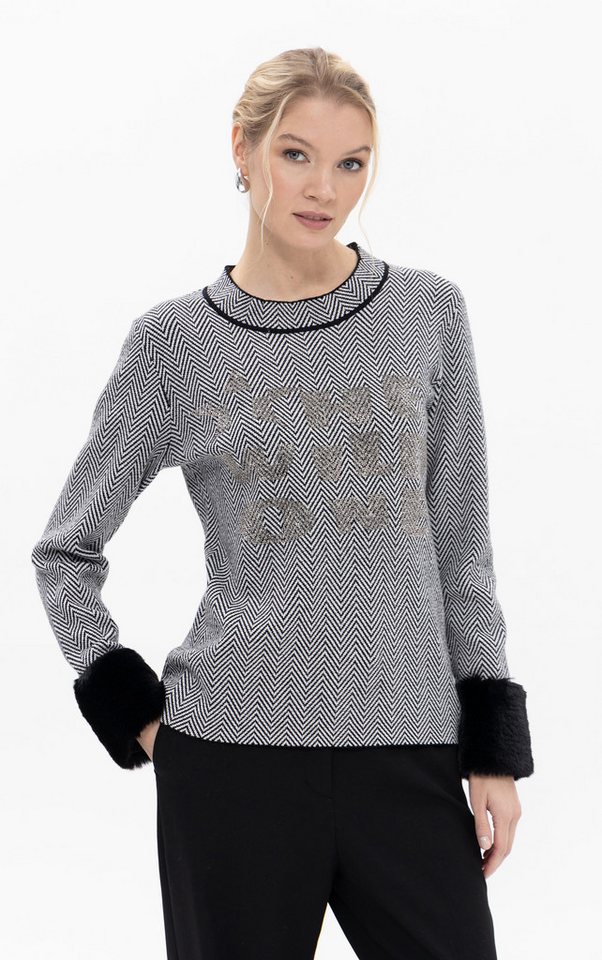Passioni Strickpullover mit Pelzmanschetten und Struktur von Passioni