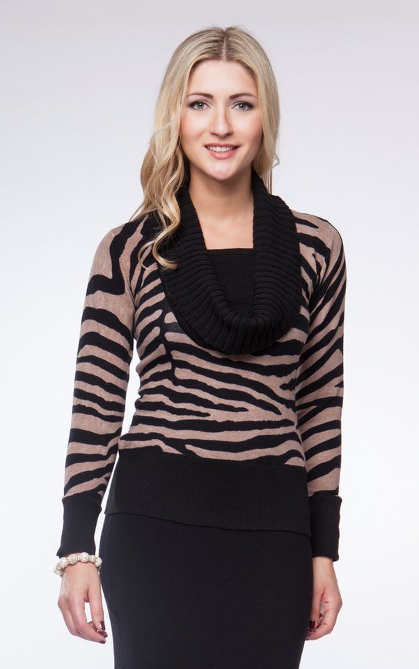 Passioni Strickpullover mit Rollkragen, Zebramuster von Passioni