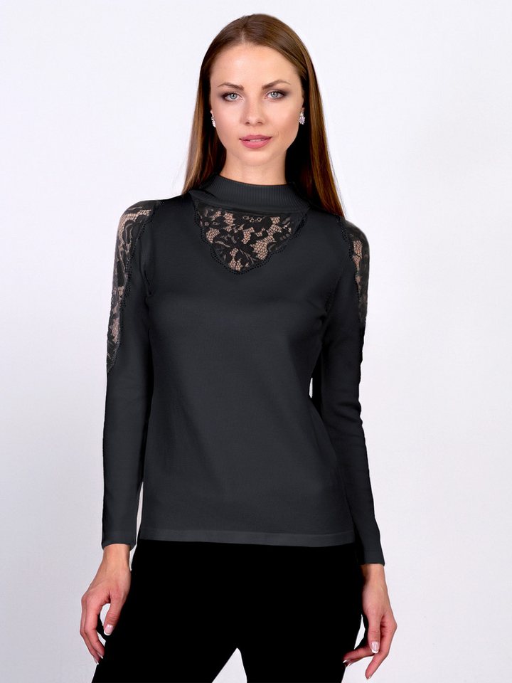 Passioni Strickpullover mit Stehkragen und Spitzendetails am Hals und an den Schultern von Passioni