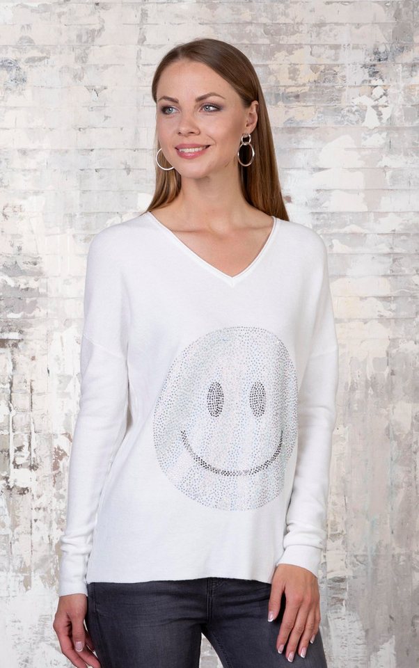 Passioni Strickpullover mit Strass-Smiley von Passioni