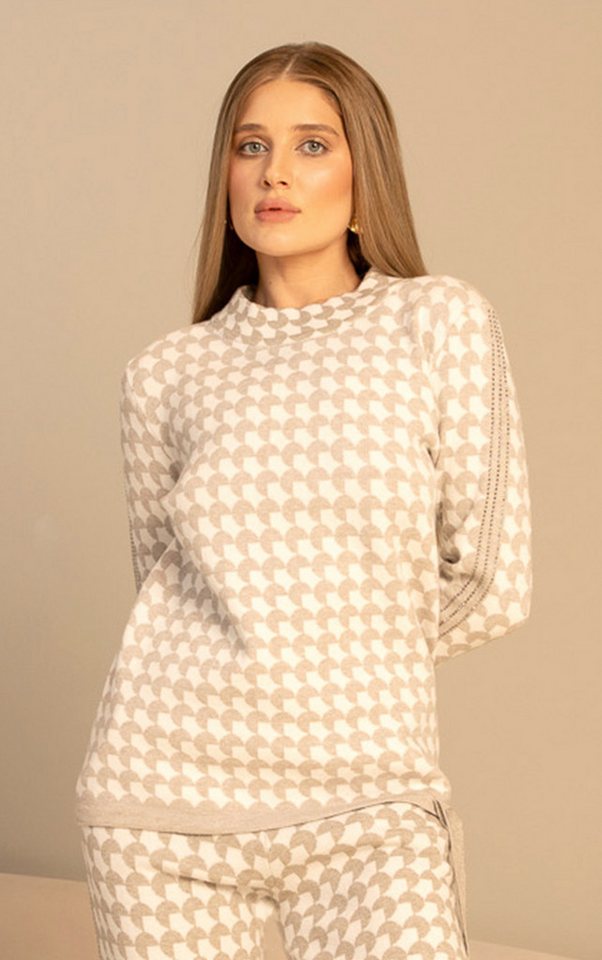 Passioni Strickpullover mit geometrischem Muster in Hellgrau und Ecru von Passioni