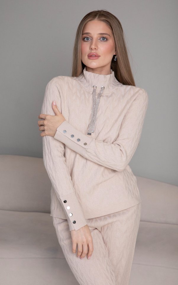 Passioni Strickpullover mit hohem Halsausschnitt aus Strukturstrick von Passioni