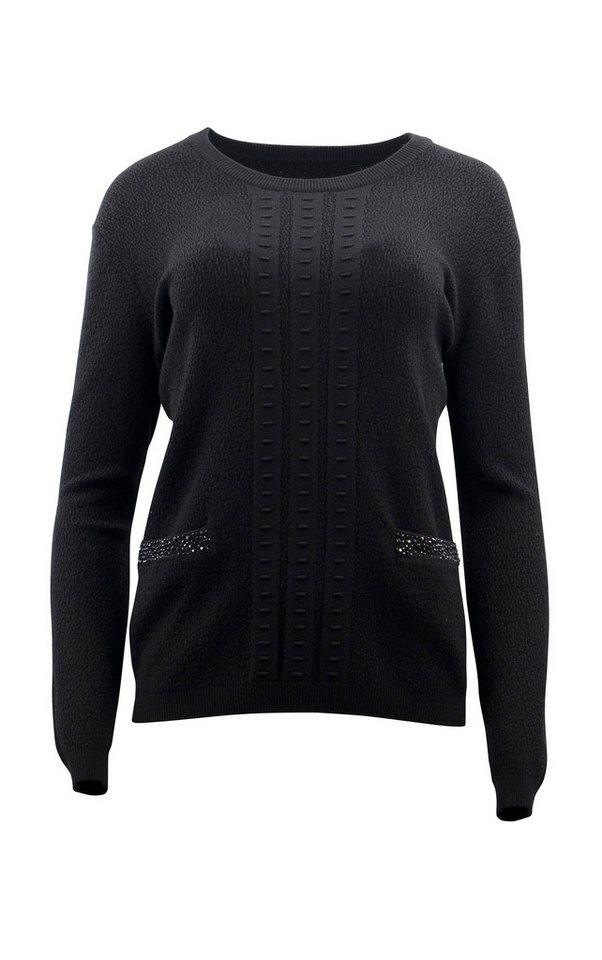 Passioni Strickpullover mit zwei Vordertaschen und Strassdetails von Passioni