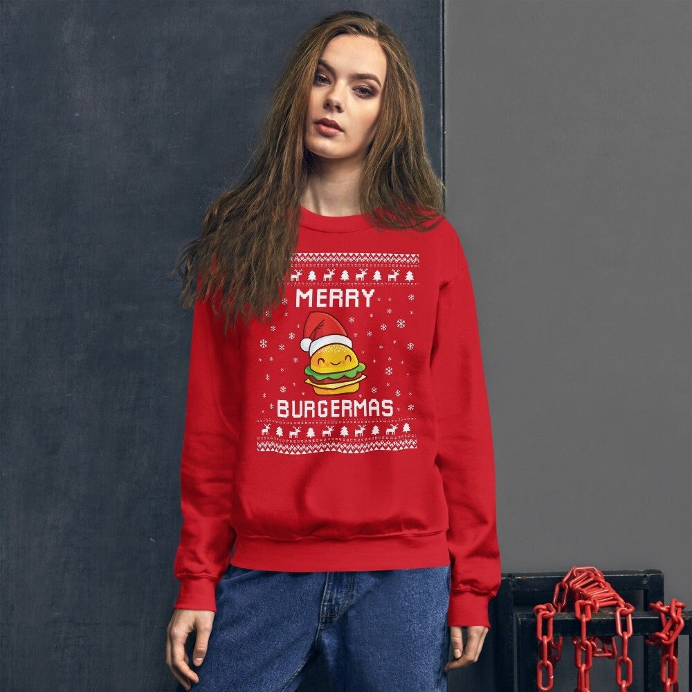 Burger Ugly Christmas Sweater, Liebhaber Weihnachten Sweatshirt, Weihnachtsgeschenk, Frohe Burgermas, Weihnachtsgeschenk Für Hamburger 2024 von PassionifyCO