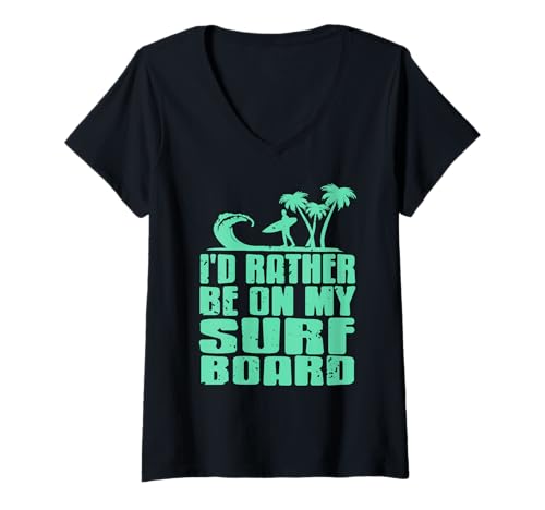Damen Je Préfère Être Sur Ma Planche de Surf Vagues T-Shirt mit V-Ausschnitt von Passionnés de Surf et Océan