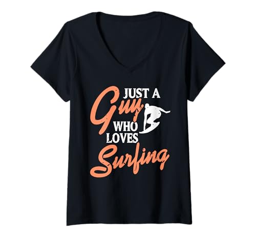 Damen Juste un Homme Qui Aime le Surf Aventure Océan T-Shirt mit V-Ausschnitt Damen Juste un Homme Qui Aime le Surf Aventure Océan T-Shirt mit V-Ausschnitt von Passionnés de Surf et Vagues