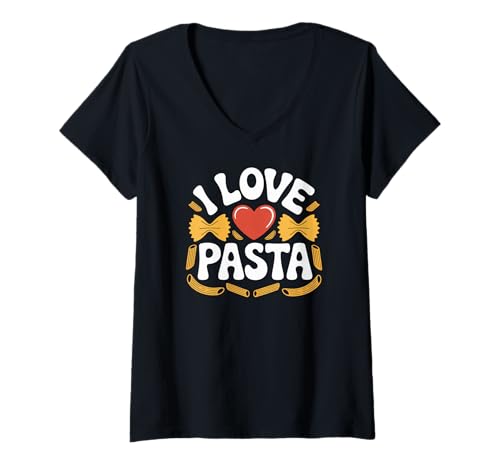 Damen Ich Liebe Pasta Foodie Heart T-Shirt mit V-Ausschnitt von Pasta Enthusiast Cuisine Lovers