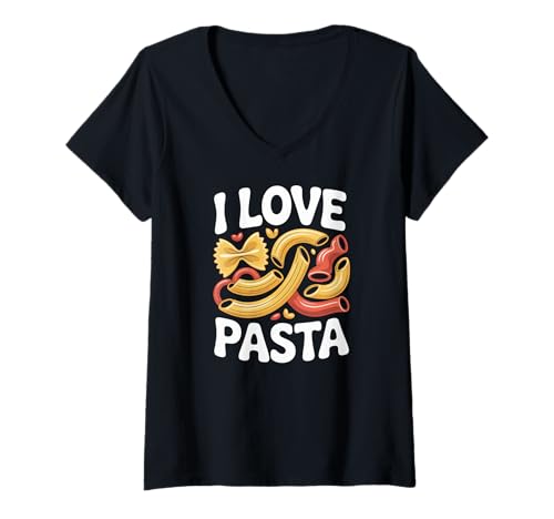 Damen I Love Pasta Nudel Bowties Fun T-Shirt mit V-Ausschnitt von Pasta Enthusiast Love Noodles Fun