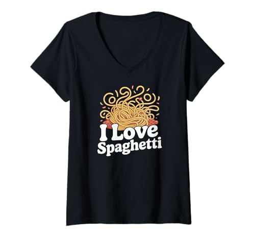 Damen I Love Spaghetti Pasta Humor Nudel Fun Design T-Shirt mit V-Ausschnitt von Pasta Enthusiasts Delicious Spaghetti Lovers Club