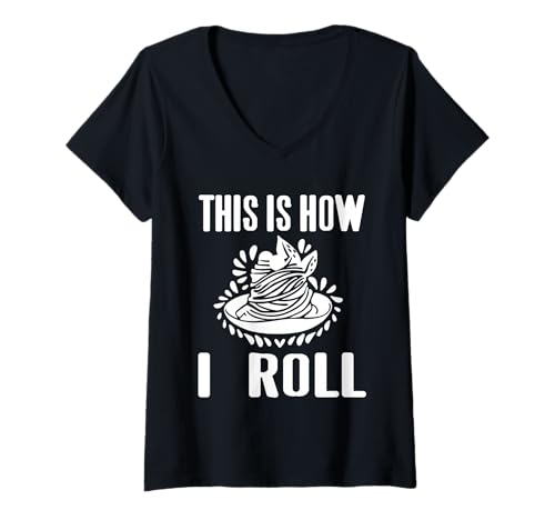 Damen So Rolle Ich Lustiger Spaghetti Pasta Essen Humor T-Shirt mit V-Ausschnitt von Pasta Fans und Italien Küche Liebhaber