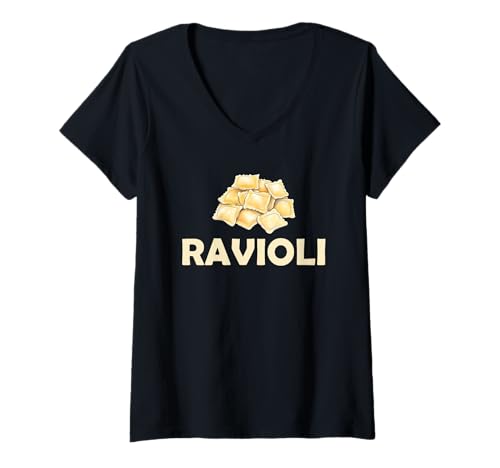 Damen Ravioli Pasta | Italienische Lebensmittelnudel T-Shirt mit V-Ausschnitt von Pasta | Italian Food Lovers Apparel