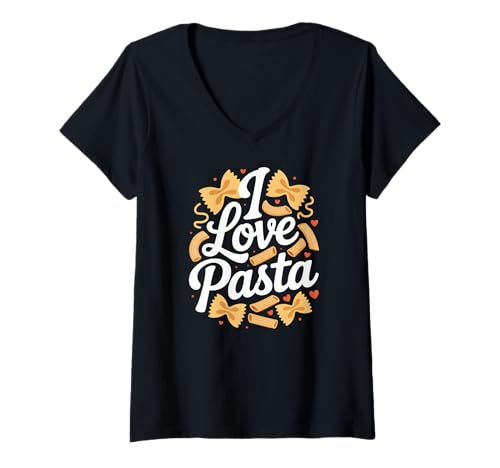 Damen I Love Pasta Fliege Rigatoni Herzen T-Shirt mit V-Ausschnitt Damen I Love Pasta Fliege Rigatoni Herzen T-Shirt mit V-Ausschnitt von Pasta Lovers Delight Culinary Art