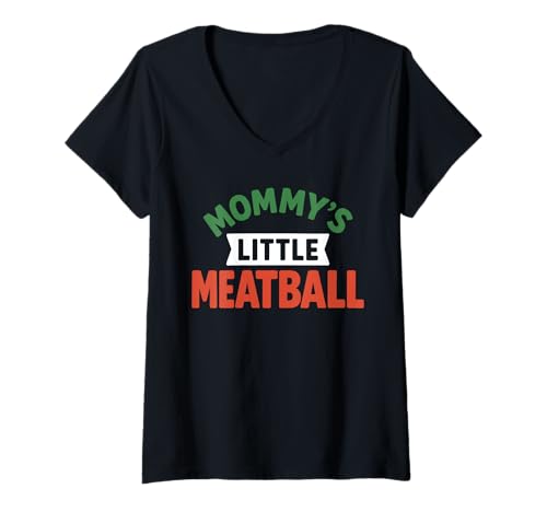 Damen Mommy's Little Meatballs Funny Italian Family T-Shirt mit V-Ausschnitt von Pasta Powered Love From Mama’s Kitchen