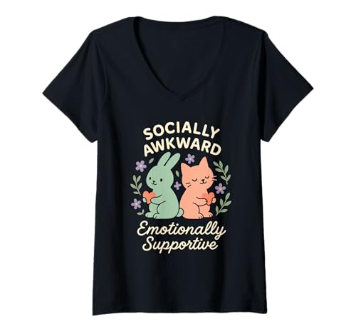 Damen Introvertierter Humor Socially Awkward Kawaii Awkward but Cute T-Shirt mit V-Ausschnitt Damen Introvertierter Humor Socially Awkward Kawaii Awkward but Cute T-Shirt mit V-Ausschnitt von Pastel Aesthetic Shy Girl Funny Introvert Gift