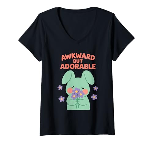 Damen Introvertierter Humor Socially Awkward Kawaii Awkward but Cute T-Shirt mit V-Ausschnitt Damen Introvertierter Humor Socially Awkward Kawaii Awkward but Cute T-Shirt mit V-Ausschnitt von Pastel Aesthetic Shy Girl Funny Introvert Gift