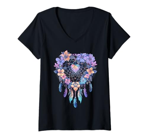 Damen Pastel Dream Catcher Feathers Tribal Native American T-Shirt mit V-Ausschnitt von Pastel Dream Catcher Feathers Shop