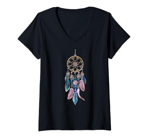 Damen Pastel Dream Catcher Feathers Tribal Native American T-Shirt mit V-Ausschnitt von Pastel Dream Catcher Feathers Shop