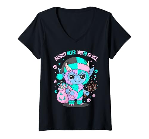 Damen Süßer Krampus Pastell Goth Weihnachten Frech Spuk Gothmas T-Shirt mit V-Ausschnitt von Pastel Goth Christmas Legend Aesthetic