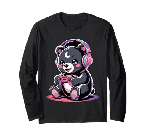 Gamer Bear Videospiel Kawaii Goth Girl Kleidung Pink Goth Langarmshirt von Pastel Goth Clothing Goth Accessories For Women