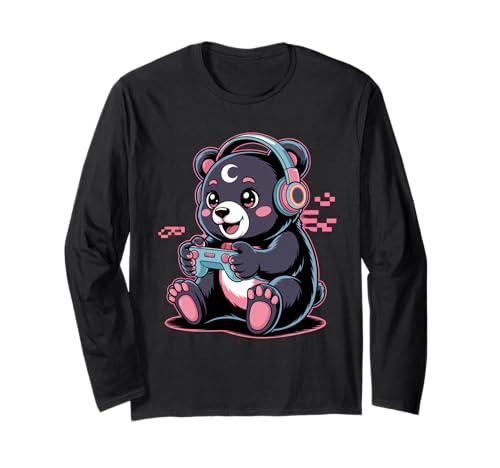 Gamer Bear Videospiel Kawaii Goth Girl Kleidung Pink Goth Langarmshirt von Pastel Goth Clothing Goth Accessories For Women