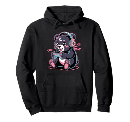 Gamer Bear Videospiel Kawaii Goth Girl Kleidung Pink Goth Pullover Hoodie von Pastel Goth Clothing Goth Accessories For Women