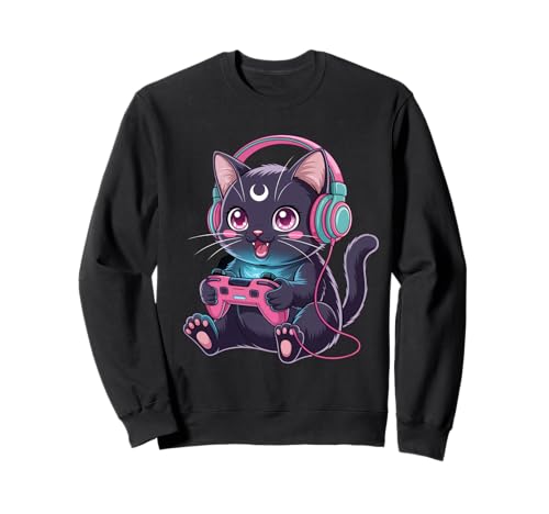 Gamer Black Cat Video Kawaii Goth Kleidung für Mädchen Rosa Goth Sweatshirt von Pastel Goth Clothing Goth Accessories For Women