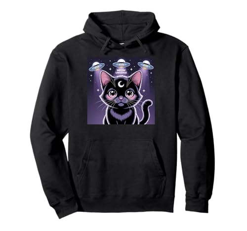 Schwarze Katze Alien UFOs Cute Kawaii Goth Girl Kleidung Pink Goth Pullover Hoodie von Pastel Goth Clothing Goth Accessories For Women